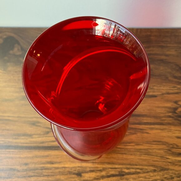 Murano Hand Blown Vase Ruby Red with Clear Swirls 9" Tall - Picture 13 of 16